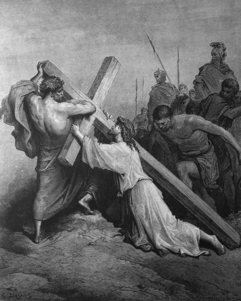 Jesus carrega a pesada cruz . — Fotografia de Stock
