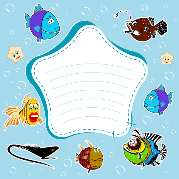 Dessins animés de poissons sur fond bleu — Image vectorielle