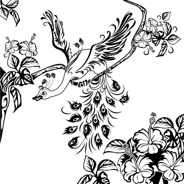 Paon sur une branche d'arbre — Image vectorielle
