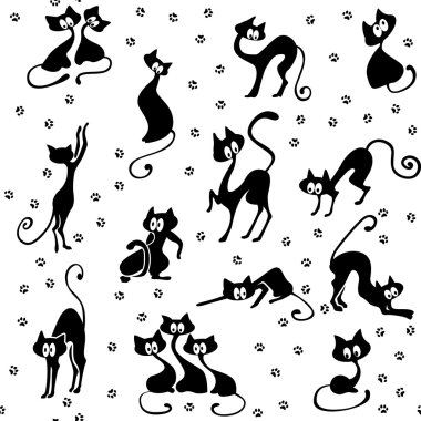 Many black cats seamless clipart