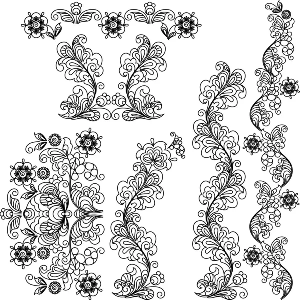 Diseño floral estilizado. Un conjunto de fronteras y los elementos . — Archivo Imágenes Vectoriales
