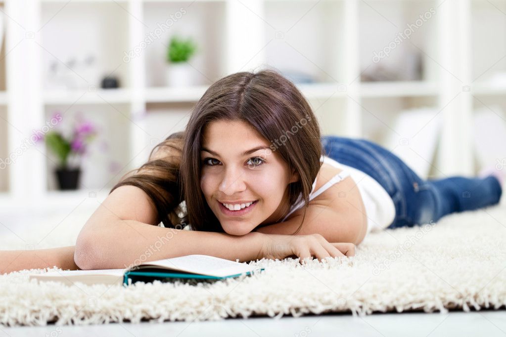 Smiling teen girl relaxing