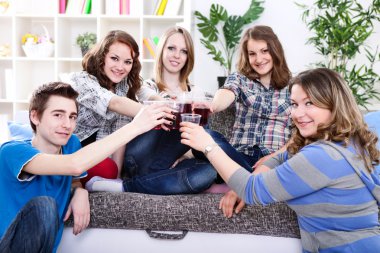 Group of teenagers on private party clipart