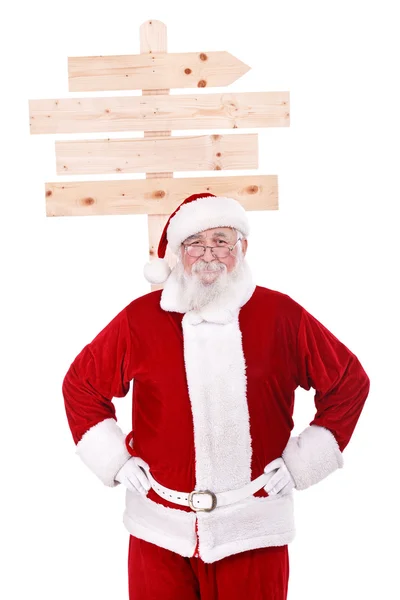 Традиционный Санта-Клаус с рекламным знаком — стоковое фото