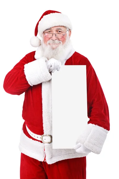 Weihnachtsmann hält Banner hoch — Stockfoto