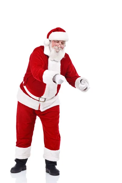 Weihnachtsmann zeigt in Kopierraum — Stockfoto
