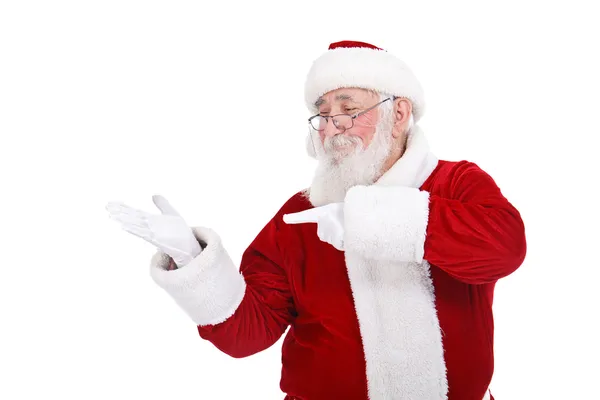 Santa in de hand te wijzen — Stockfoto