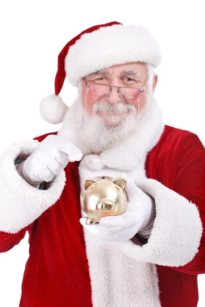 Santa pekar spargris — Stockfoto