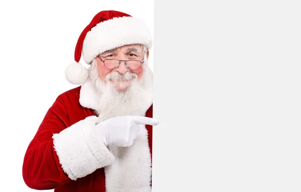 Santa, wskazując na baner — Zdjęcie stockowe
