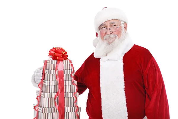 Santa with stack of present — Stock Photo, Image