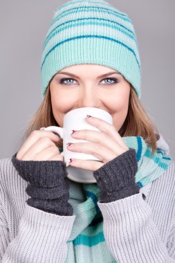 Beautiful girl with hot drink clipart