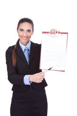 Businesswoman shoving contract clipart