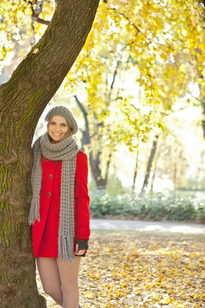 Mujer en un romántico parque de otoño — Foto de Stock