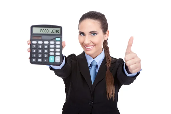 Good year - accountant holding a calculator — Stock Photo, Image