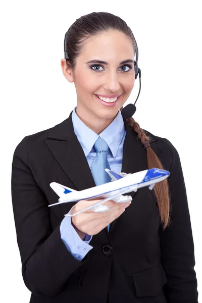 女商人与飞行计划有关的信息 — 图库照片#