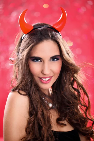 Woman dressed as pretty devil — Stock Photo, Image