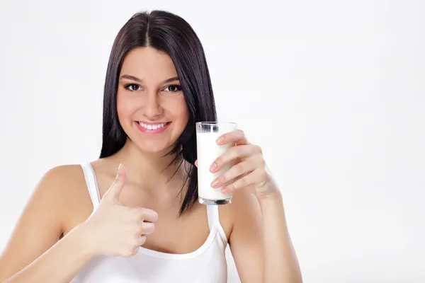 Woman with a glass of milk — Stock Photo, Image