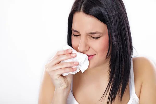 Femme avec grippe ou allergie — Photo