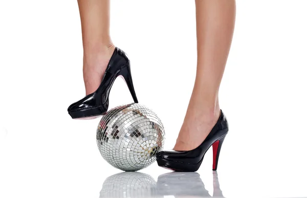 High heel with disco ball, disco fashion — Stock Photo, Image