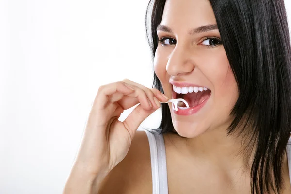 Tandtråd tänderna — Stockfoto
