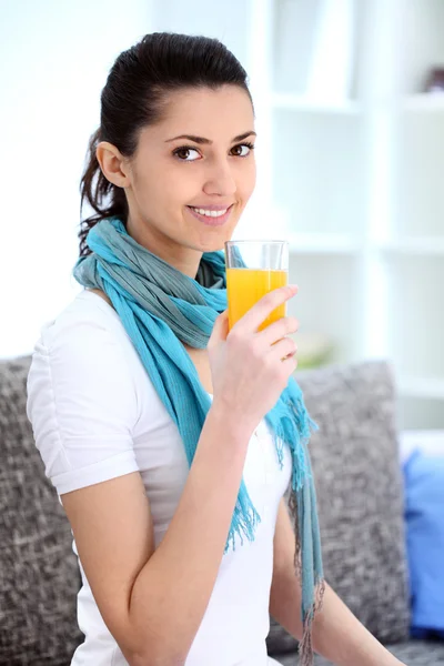 Thirsty girl with juice — Stock Photo, Image