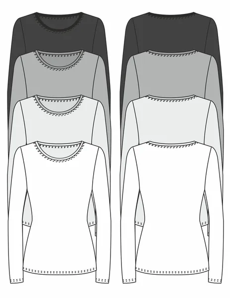 Lange mouwen t-shirt ontwerpsjabloon (voorzijde & terug) — Stockvector