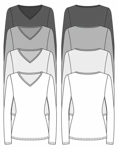 Lange mouwen t-shirt ontwerpsjabloon (voorzijde & terug) — Stockvector