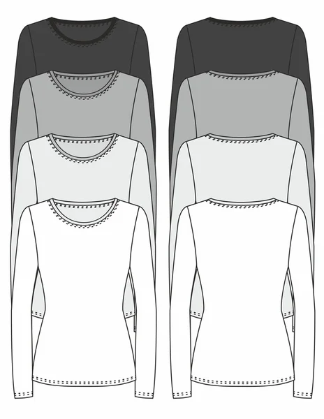 Uzun kollu t-shirt tasarım şablonu (ön & arka) — Stok Vektör