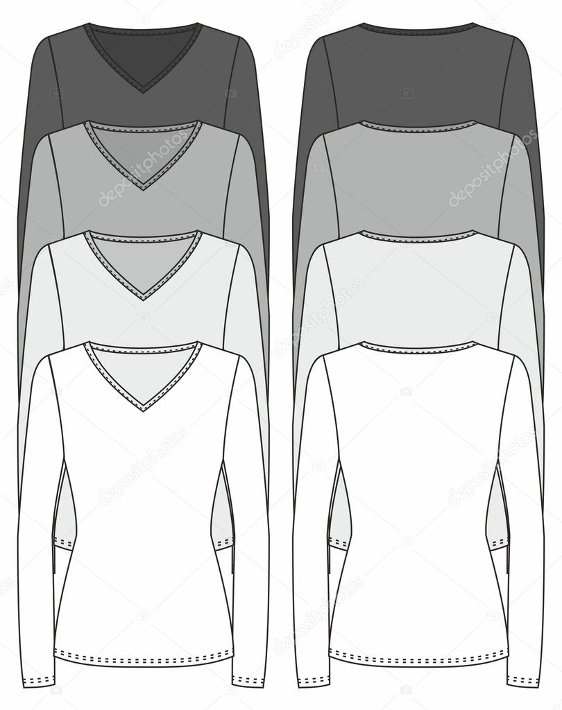 Long-sleeved T-shirt design template (front & back)