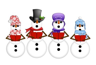 Snowman Carolers Singing Christmas Songs Illustration clipart