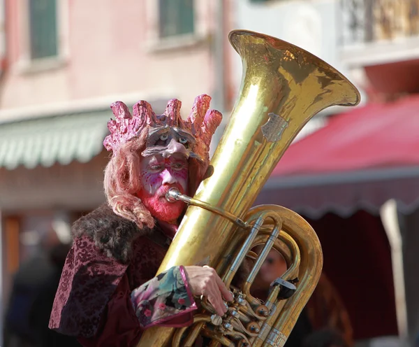 Funny man trombone player — Stock Photo, Image