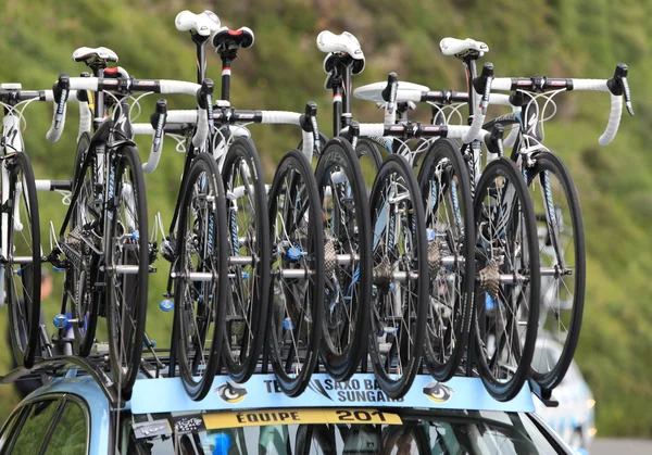 Велосипеды команды Saxo Bank-Sungard — стоковое фото