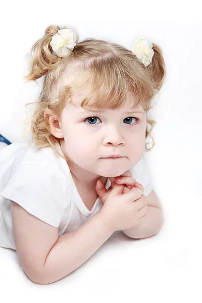 Adorable little girl isolated on white background — Stock Photo, Image