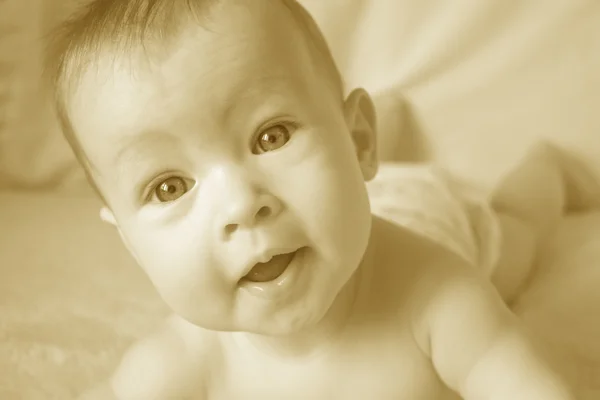 Baby Closeup in Yellow — Stock Photo, Image