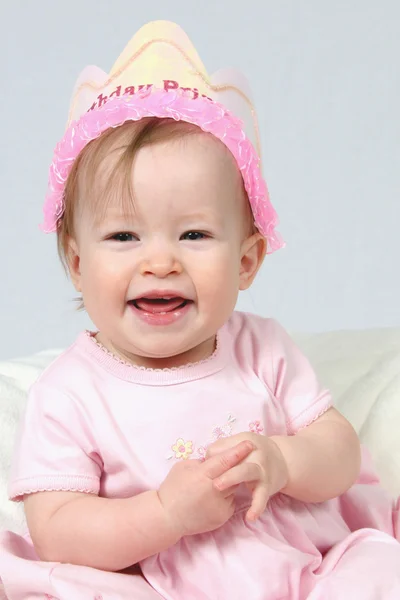 Baby Girl With Birthday Hat — Stock Photo, Image