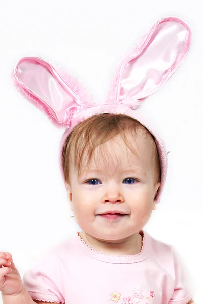 Baby pige med kanin ører - Stock-foto