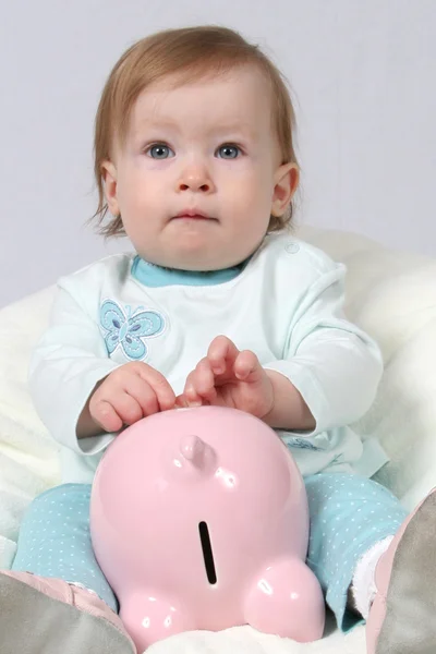Child Holding Piggy Bank — Stock Photo, Image