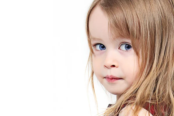 Αξιολάτρευτο κοριτσάκι απομονωθεί σε λευκό φόντο — Φωτογραφία Αρχείου