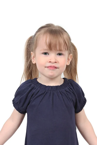 Aranyos kis lány, elszigetelt fehér background — Stock Fotó