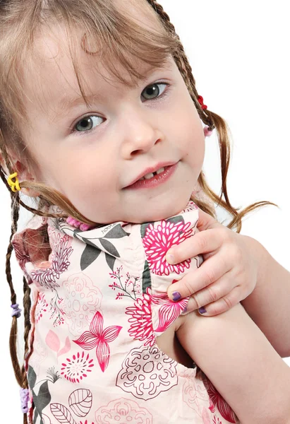 Чарівна маленька дівчинка ізольована на білому тлі — стокове фото