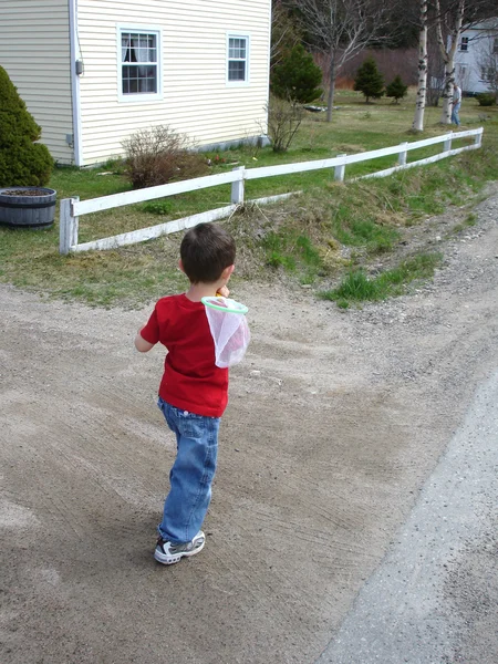 Мальчик, поймавший жука — стоковое фото
