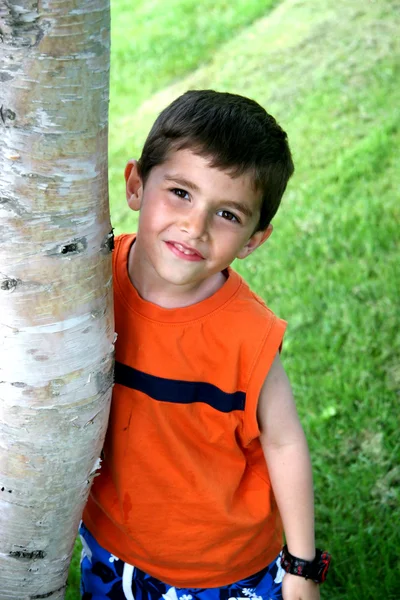 Αγόρι που κρέμεται γύρω από το δέντρο — Φωτογραφία Αρχείου