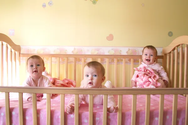 婴儿床-三胞胎女婴 免版税图库照片