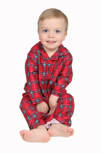 Niño en camisa de Navidad y pantalones - vista completa — Foto de Stock