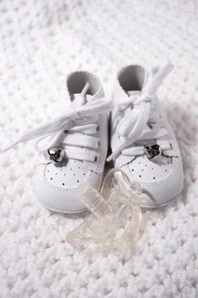 Baby Shoes with Pacifier — Stock Photo, Image