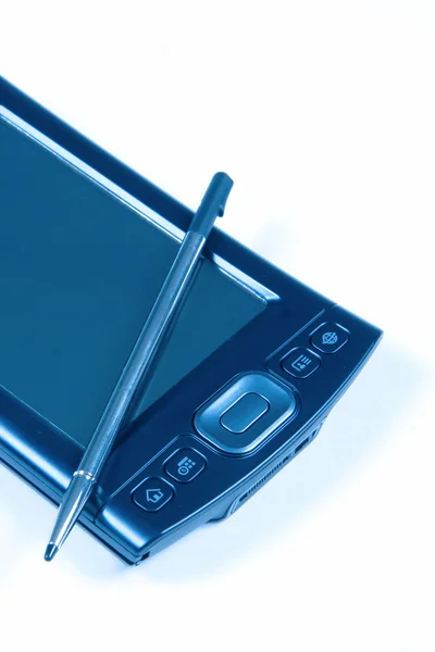 PDA en pen in blauw — Stockfoto