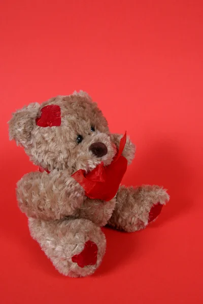Valetines Teddy Bear on Red — Stock Photo, Image