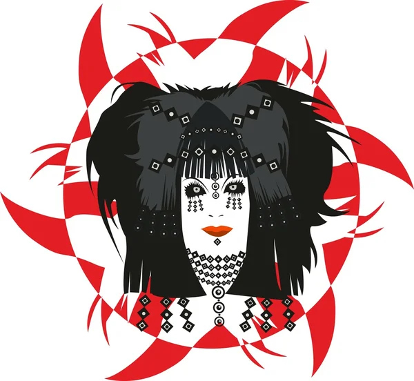 Porträt des Mädchens mit einer ungewöhnlichen Frisur mit Ornamenten — Stockvektor