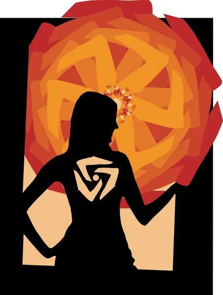 Silhouette of the girl with a symbol on an abstract background — Stock Vector