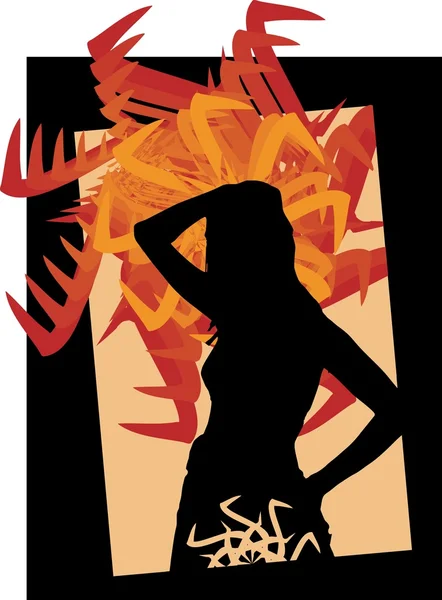 Silhouette de la fille avec un symbole sur un fond abstrait — Image vectorielle